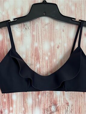 COS Navy Blue Frill Adjustable Strap Stretch Ruffle Bikini Top Size 8